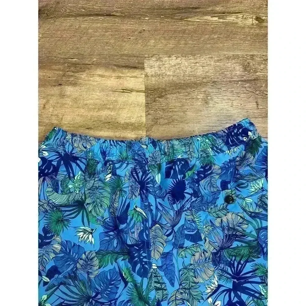 Lords of Harlech Quack Jungle Garden Blue Swim Trunks Men's L 3.5